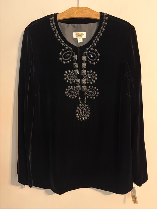 Talbots Tops - Talbot’s NWT Vintage Black Velvet with Bead embellishment Top